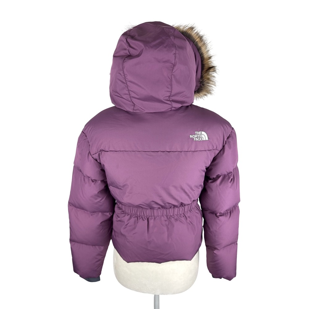 The North Face Girls Pikes Purple Down Puffer Jacket Hooded Fur Trim M 10/12 - Picture 4 of 11